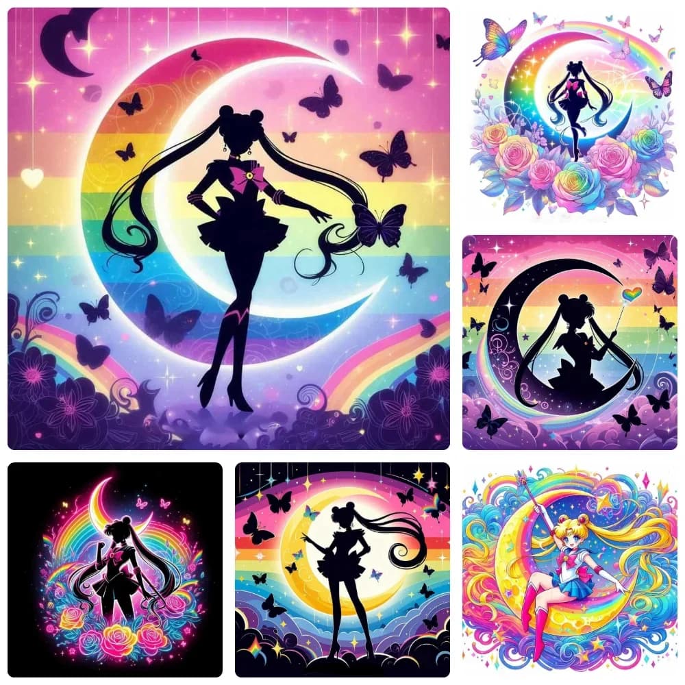 Starry Moon Maiden Diamond Painting, Neon Fantasy Silhouette Character Scene Mosaic Artwork for Home Wall Decoration