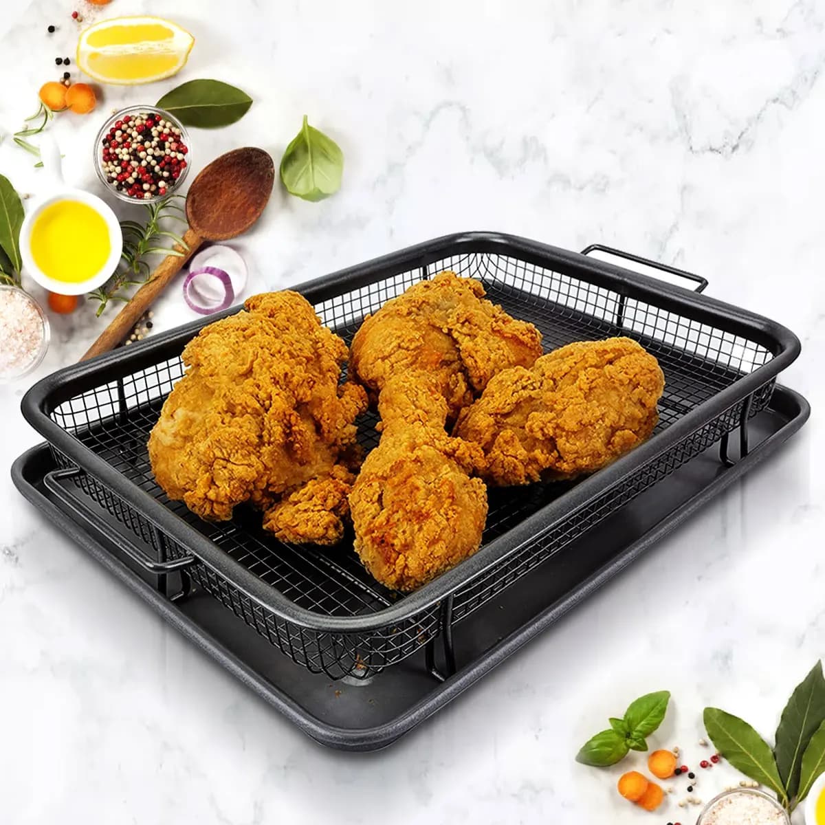 Teglia da Forno Antiaderente per Friggere e Cuocere, Cestello per Patatine, Griglia a Rete, Utensili da Cucina JJ0684