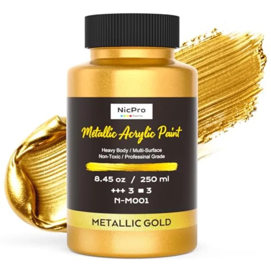 Metallic Gold Acrylic Paint, 8.45oz/250ml Large Heavy Body Gold Leaf Paint, Non Toxic, Non Fading Craft Paints for Metal, Wood,