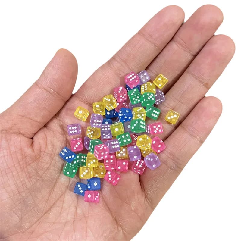 6 colori 100 pezzi 5 mm trasparente trasparente mini D6 acrilico punto ad angolo retto cubo di dadi per accessori per giochi da tavolo