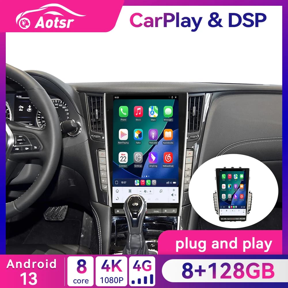 13.6 inch Screen Anroid 13 Car Radio For Infiniti Q50 Q50L Q50S Q60 2014-2020 Multimedia Player Stereo Auto Navigaton Unit