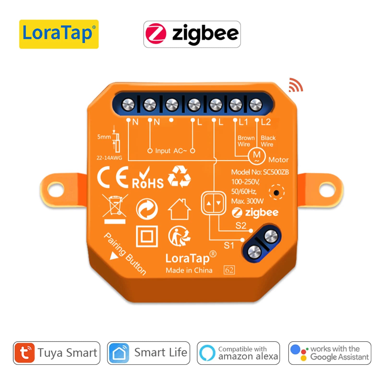 LoraTap ZigBee Shutter Switch Module Electric Motorized Curtain Blind Tuya Smart Life Roller Voice Control by Alexa Google Home
