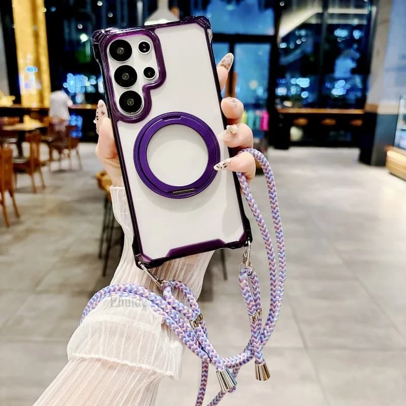 Custodia magnetica per Samsung Galaxy A56 A36 A16 A55 A35 A15 S24 Plus S25 Ultra per Magsafe Rotazione Crossbody Cordino Strap Cover