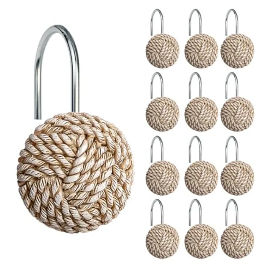 Ganci per Tende da Doccia Boho Knots, Anelli Decorativi per Tende da Bagno, Ganci Nautici per Tende da Doccia
