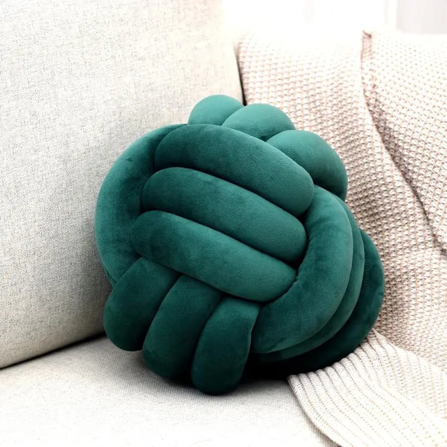 Cuscino Decorativo a Nodo Rotondo Verde Scuro 13 Pollici per Arredamento Casa
