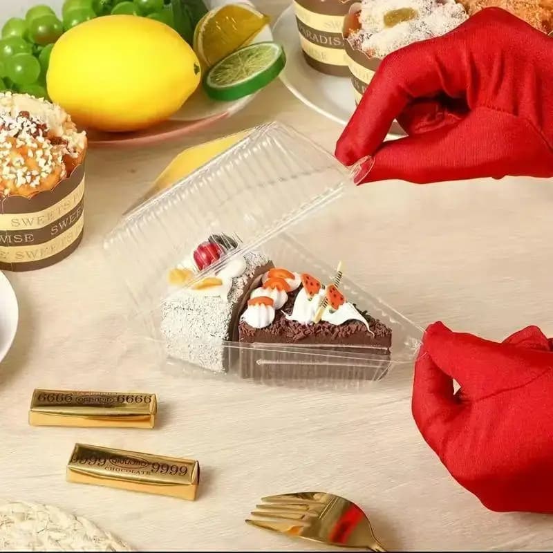 Contenitore per fette di torta da 50/100 pezzi, scatola trasparente triangolare per dessert, contenitore riutilizzabile per alimenti, porta sandwich impilabile per torta alla frutta