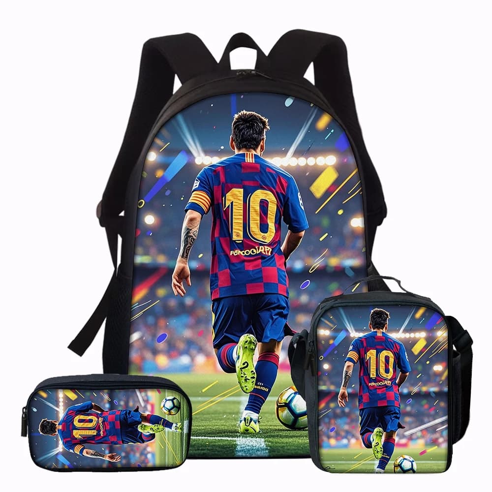 3PCS No.10 Football Player Backpack Set | Large Capacity Casual Backpack with Matching Clutch & Tote Bag, Ideal for Daily Use