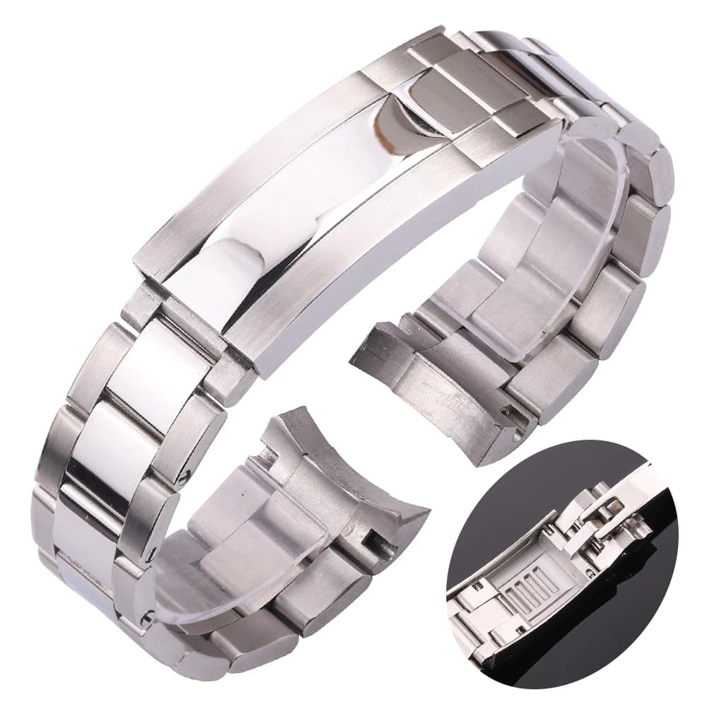 20mm 904 Stainless Steel Watch Band Strap With Fine Tuning Pull Button Clasp For Submariner Daytona Gmt Men's Bracelet