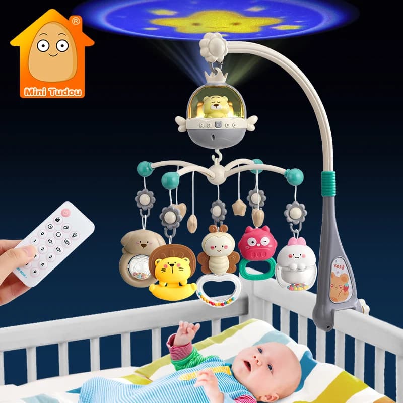 Culla Mobile Sonaglio Giocattolo Per 0-12 Mesi Infantile Rotante Proiettore Musicale Luce Notturna Letto Campana Educativa Per Il Regalo Neonato