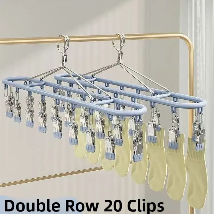 Nuovo Stendibiancheria Lungo in Acciaio Inossidabile con 20 Clip Super Resistenti, Appendiabiti Multifunzionale per Biancheria Intima
