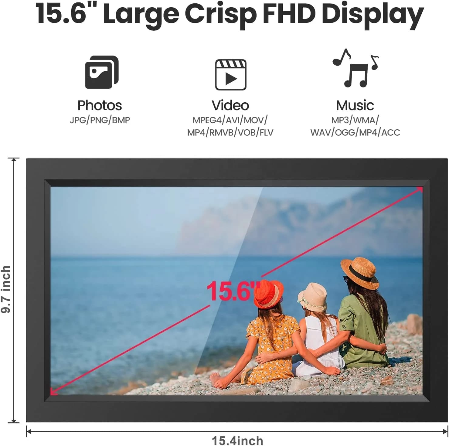 Cornice Digitale da 15,6 Pollici con Schermo Touch IPS Full HD 1920 * 1080, Cornice Intelligente WiFi da 32GB per Condividere Foto Tramite App Frameo