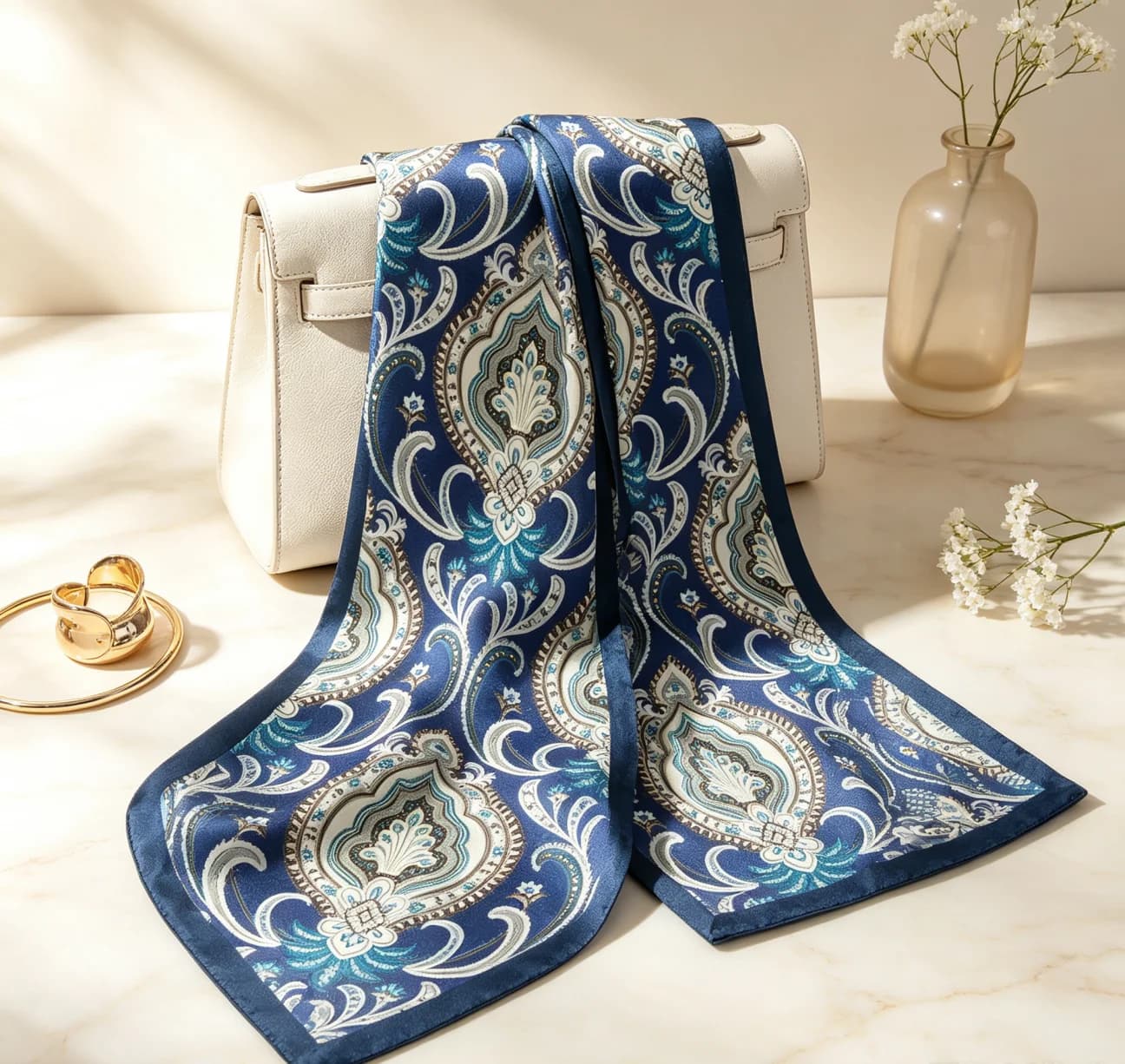 Women's Spring/Summer Long Scarf 125 * 22cm Satin Silk Scarf Headscarf Women's Foulard Beach Bandana Women's Scarf Headband