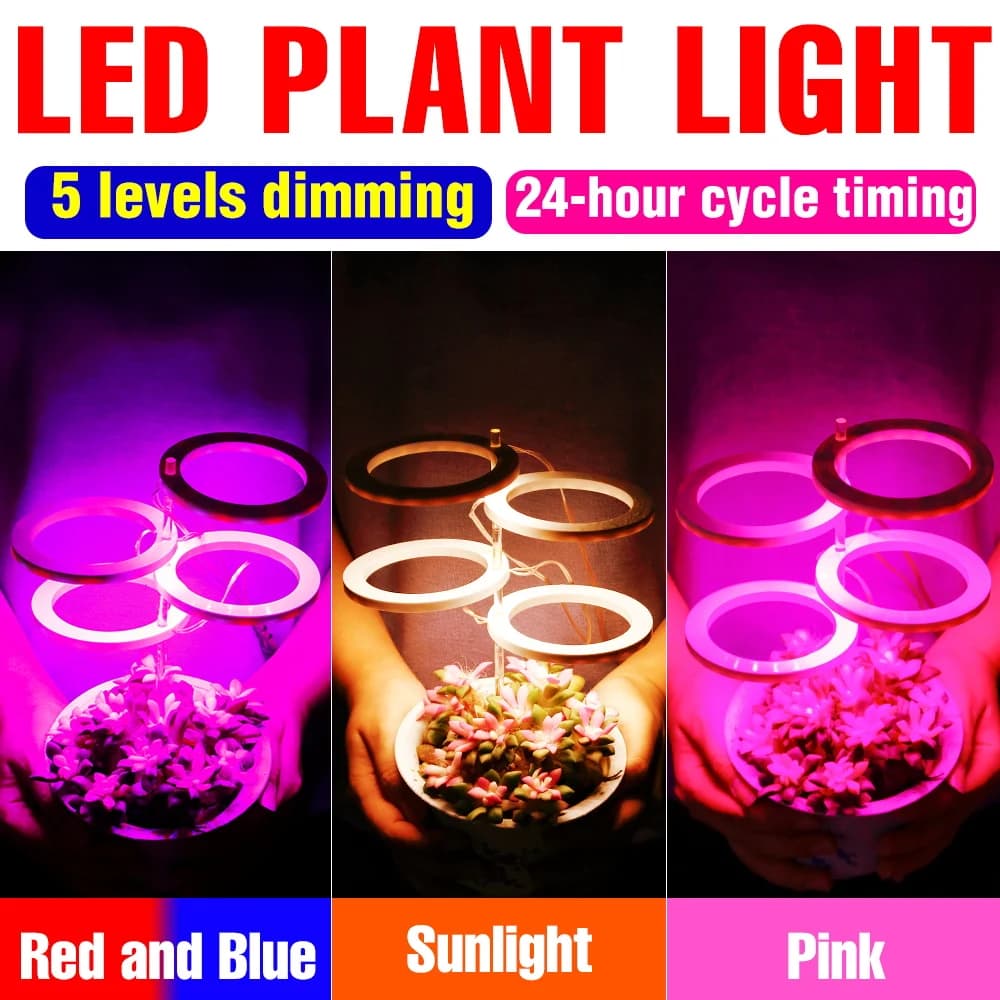 LED Coltiva La Luce Spettro Completo Lampada per Piante da Interno Fiore in Vaso Piante Succulente Riempimento di Illuminazione Dimmerabile con Temporizzazione 24 Ore USB DC5