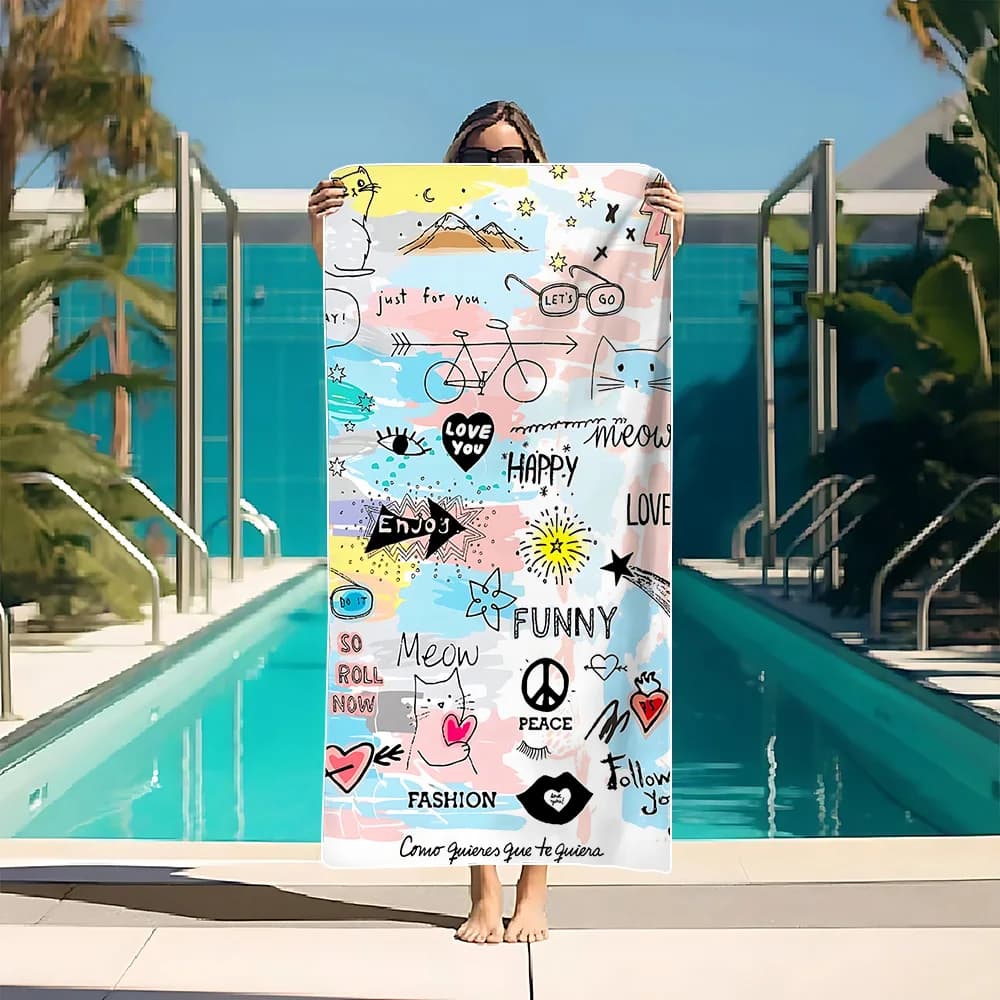 Telo Mare Travel Map Doodle – Morbido, Resistente, Leggero e ad Asciugatura Rapida, Ideale per Gite in Spiaggia, Campeggio e Ritagli di Vacanza Estivi