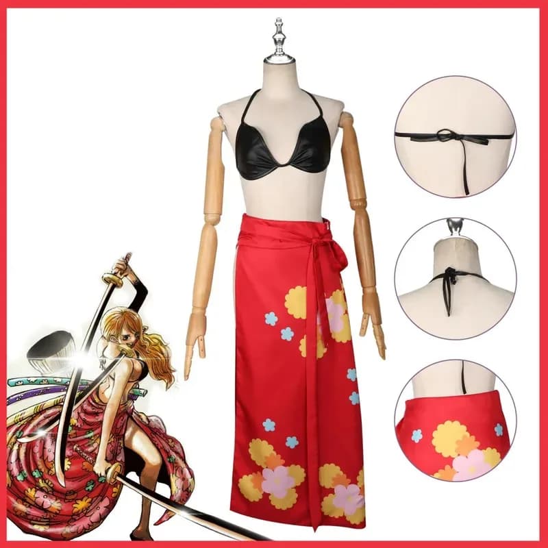 Anime Nami Costume Cosplay Due anni dopo Bikini sexy Lingerie Costume da bagno estivo Gonna rossa Parrucca Donna Abiti da festa di carnevale da spiaggia;3
