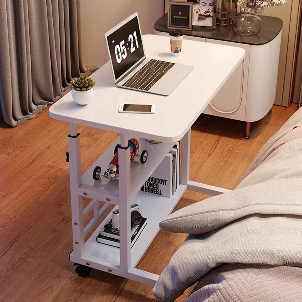 Scrivania per computer regolabile in altezza con ruote girevoli Ruota girevole Scrivania per la casa Scrivania mobile per laptop in piedi per dormitorio e camera da letto