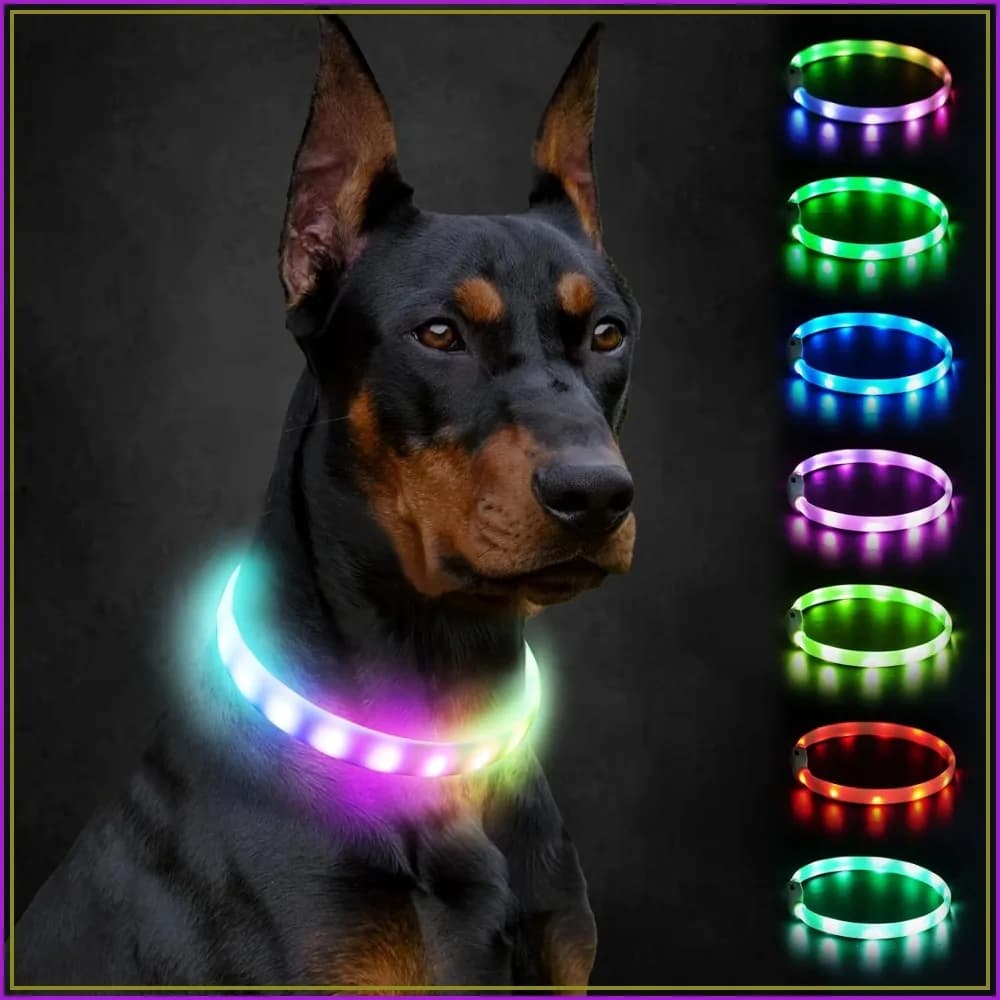 LED Dog Collar, Rechargeable, 9 Modes, Cuttable Soft Silicone, for Night Walks, 27.5 Inch