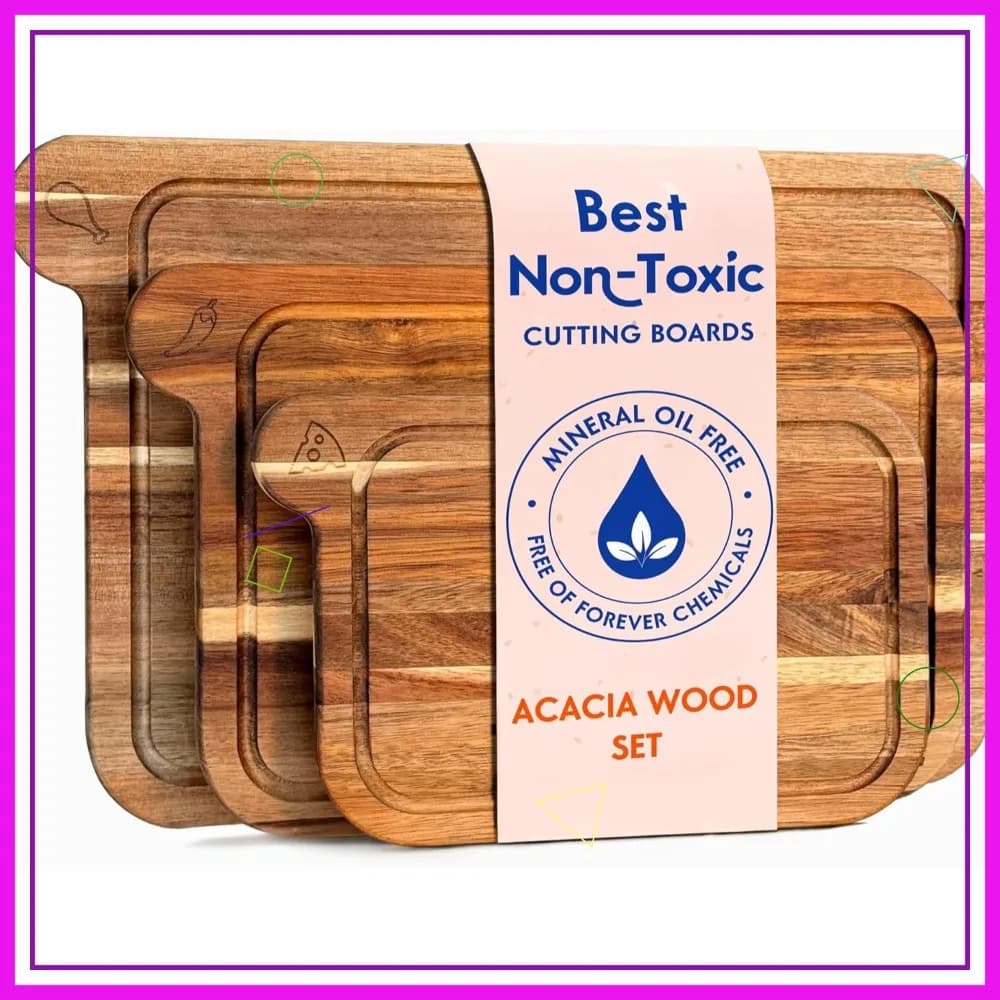Non-Toxic Taglieri Set, Acacia Wood Certificate FSC, 3 Kitchen Cutters Without Mineral Oil