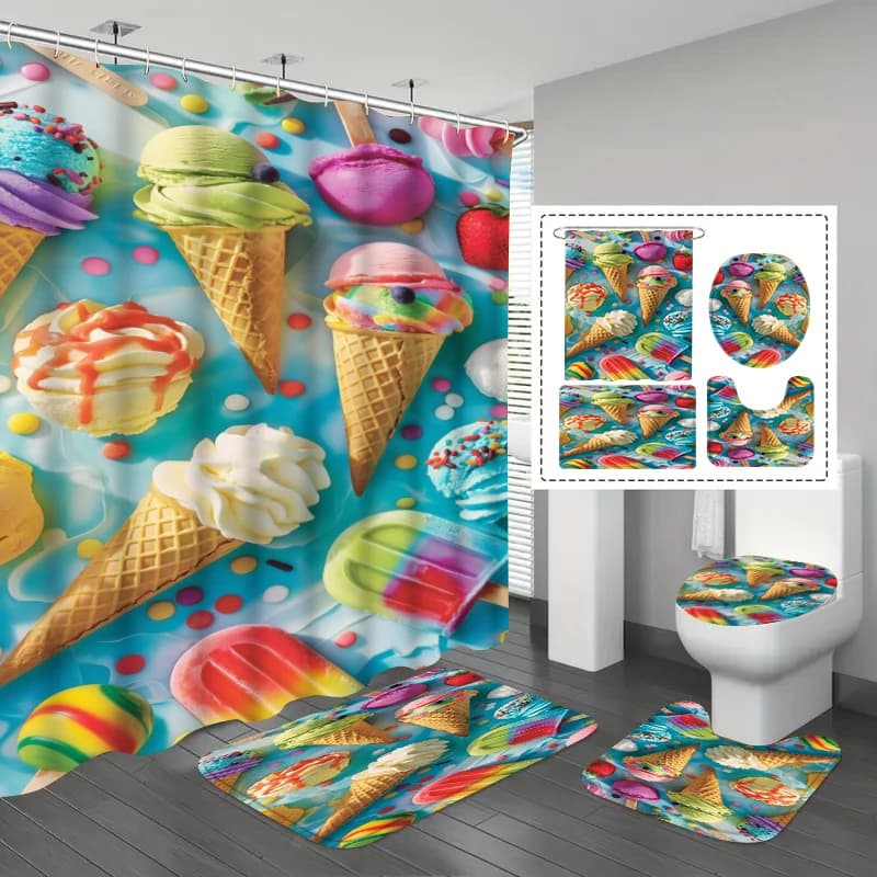Tenda da doccia colorata a forma di cono gelato da 1/3/4 pezzi, tenda da bagno impermeabile fresca e alla moda