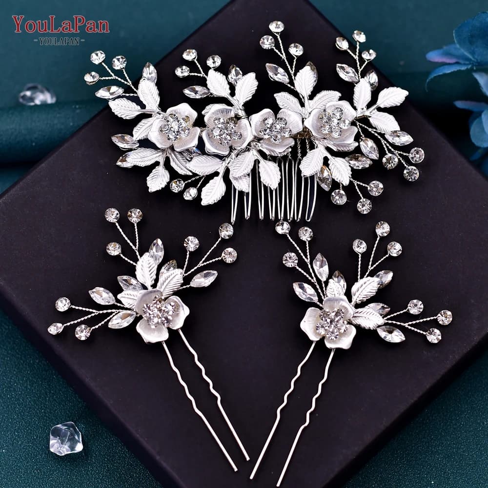 YouLaPan HP343 Silver Color Crystal Rhinestone Bridal Headdress Flower Hair Clip Comb Pins Wedding Hair Accessories Headwear