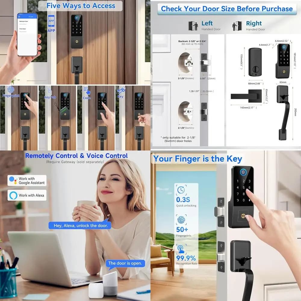 Serratura con Tastiera Touch Screen per Porte d'Ingresso - Serratura Intelligente con Controllo App, Chiusura Automatica, Facile Installazione, Nero Opaco