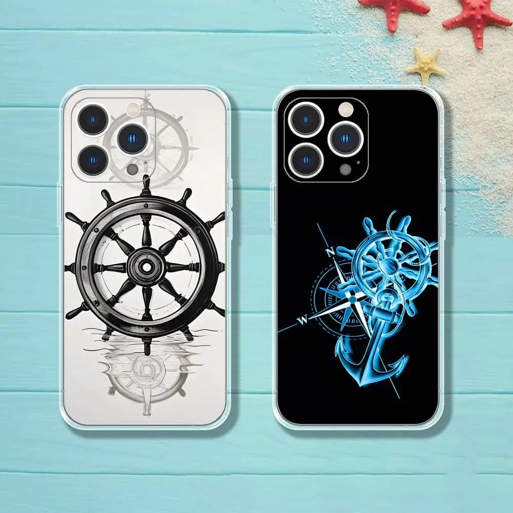 Custodia per telefono con ruota per nave Anchor Boat iPhone 16 17 15 14 13 12 11 Pro Max Plus Mini Cover posteriore completa trasparente Custodia morbida in silicone