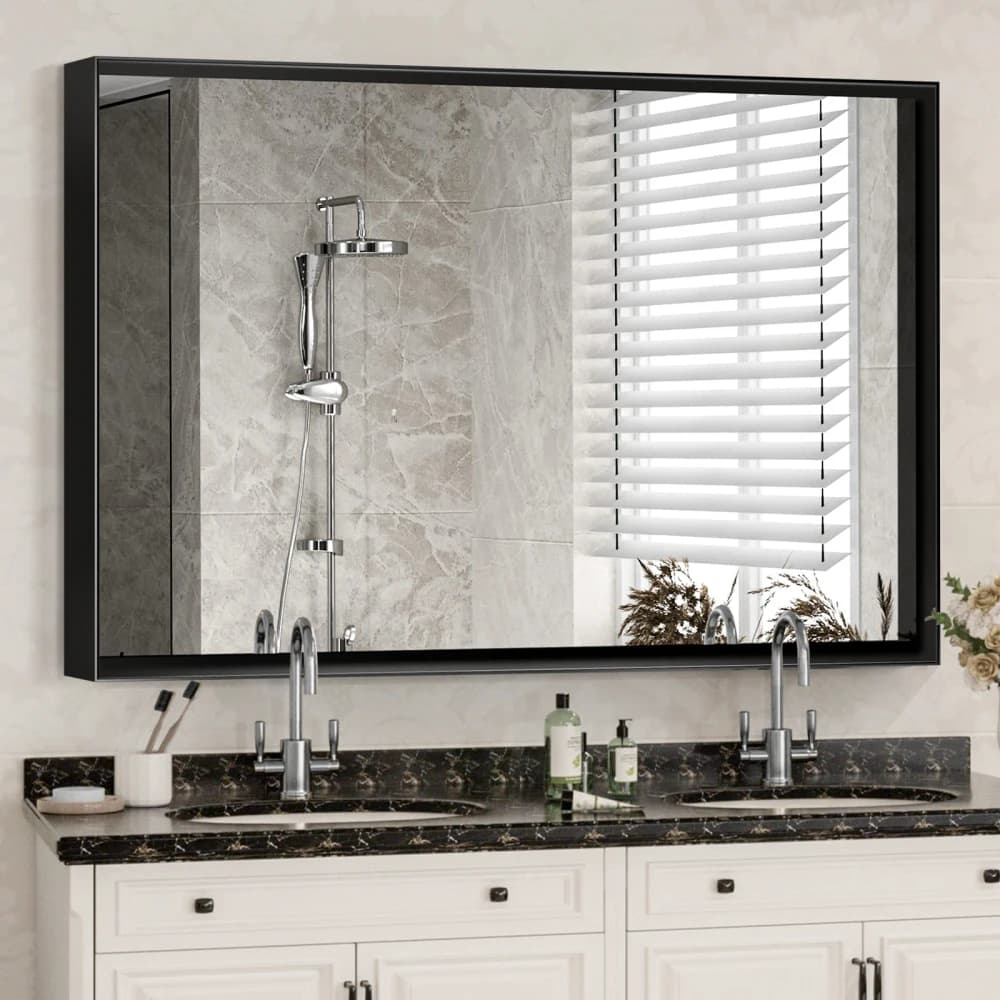 Specchio da Bagno Stile Fattoria 36x30 Pollici, Specchio Rettangolare da Parete con Cornice in Metallo Nero, Decorazione Moderna per la Casa