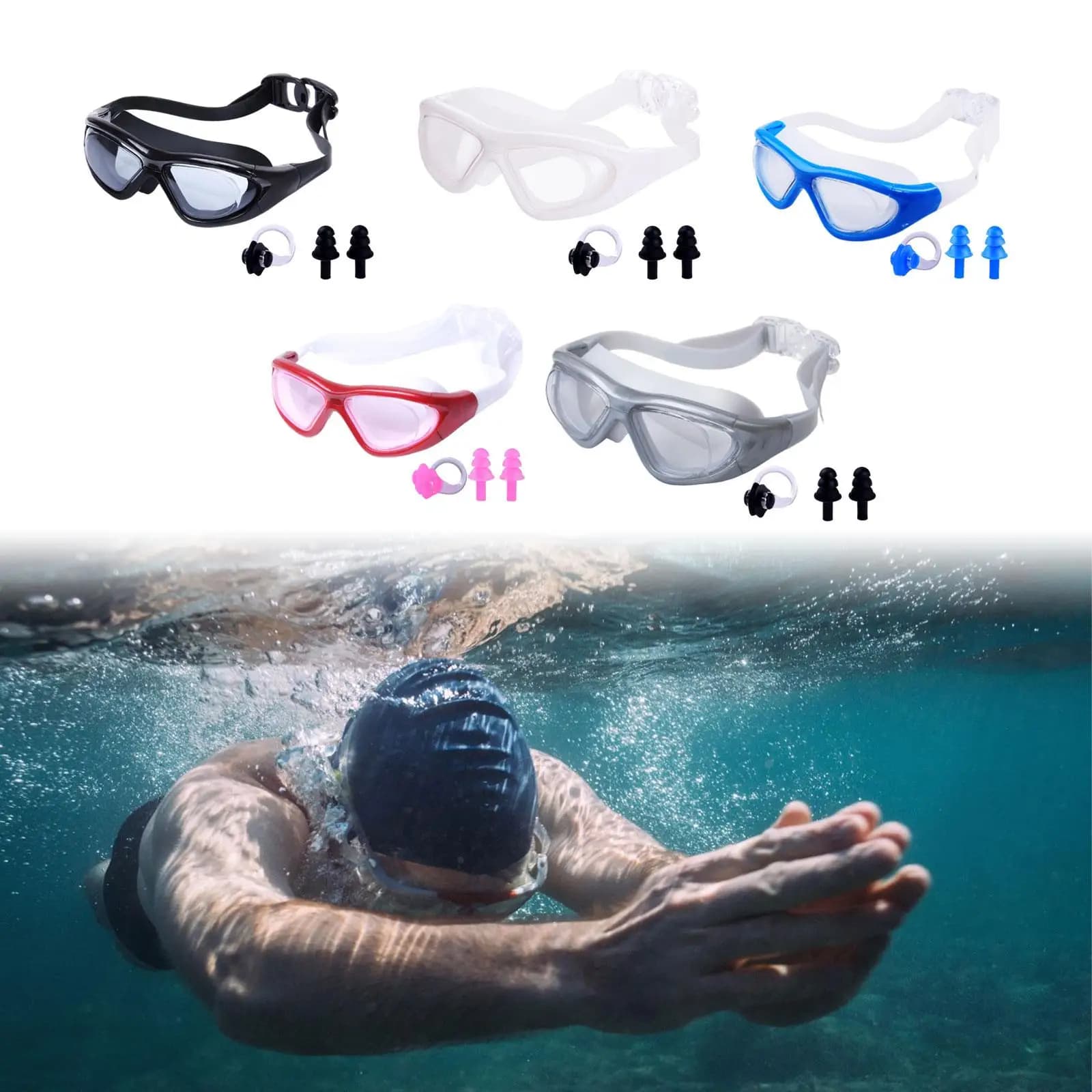Swimming Goggles Diving Clear Adjustable Band No Leaking Wide View Swim Goggles for Teens Women Men