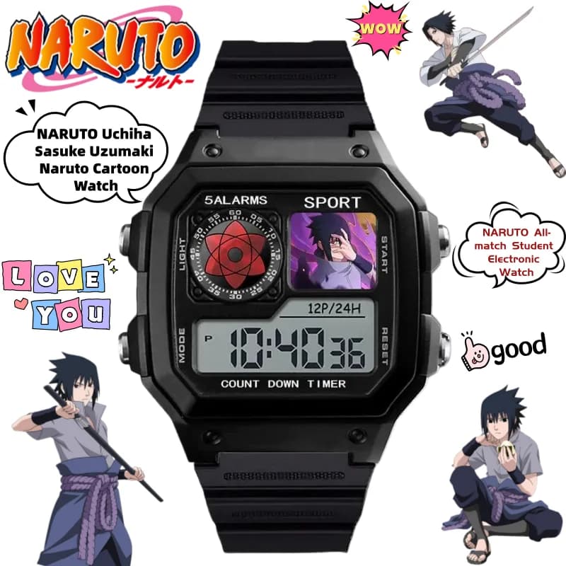 Orologio Naruto Sasuke Obito Uchiha Madara Cartoon Anime Uomini e donne Studenti Orologio elettronico Sveglia Cronografo Orologio regalo