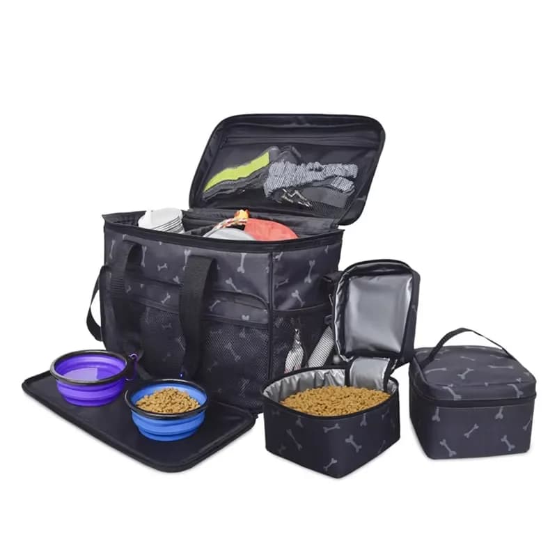 for Dog Travel Kit Pet Travel Bag Organizer for Accessories 2 Collapsible Bowls Food Container Dog Travel Bag