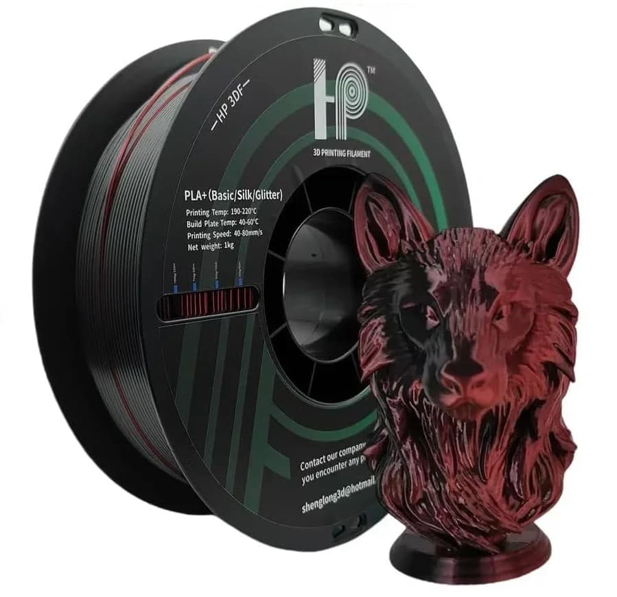 3D Printer Filament, PLA HP3DF filament, 1,75 mm +/- 0.02 mm, 1 kg coil (2.2 pounds), suitable for most FDM printers (mistic) ROSSO SETA NERO