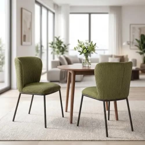Upholstered Dining Chairs Set of 2, Dining Chair, Thickened Cushion, Corduroy Fabric, Easy to Clean & Assemble, for
