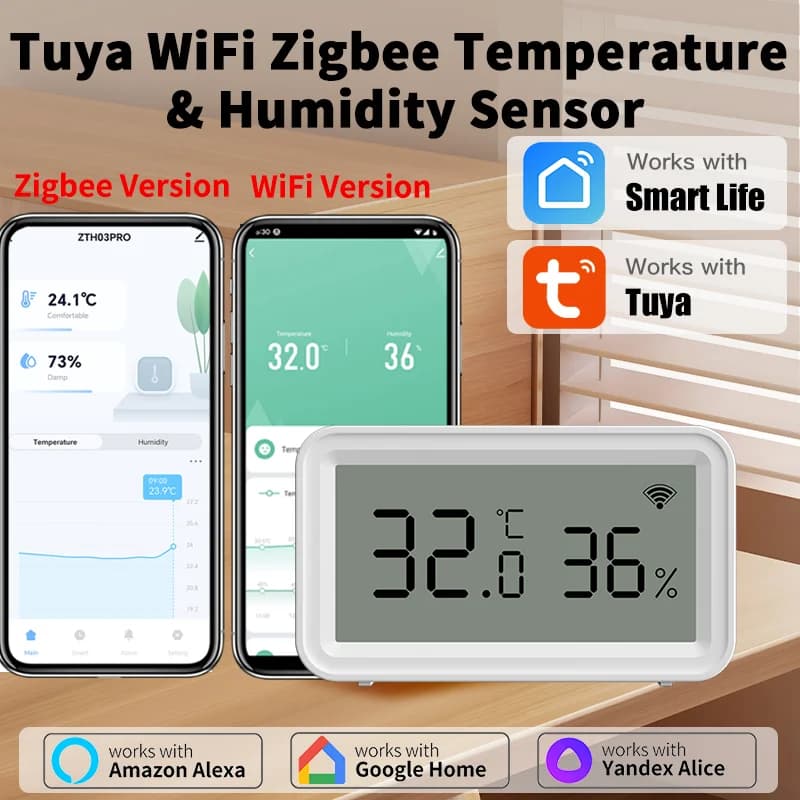 Termometro e Igrometro WiFi Tuya Zigbee, Sensore di Temperatura e Umidità con Controllo Remoto tramite App, Compatibile con Yandex, SmartLife e Alexa