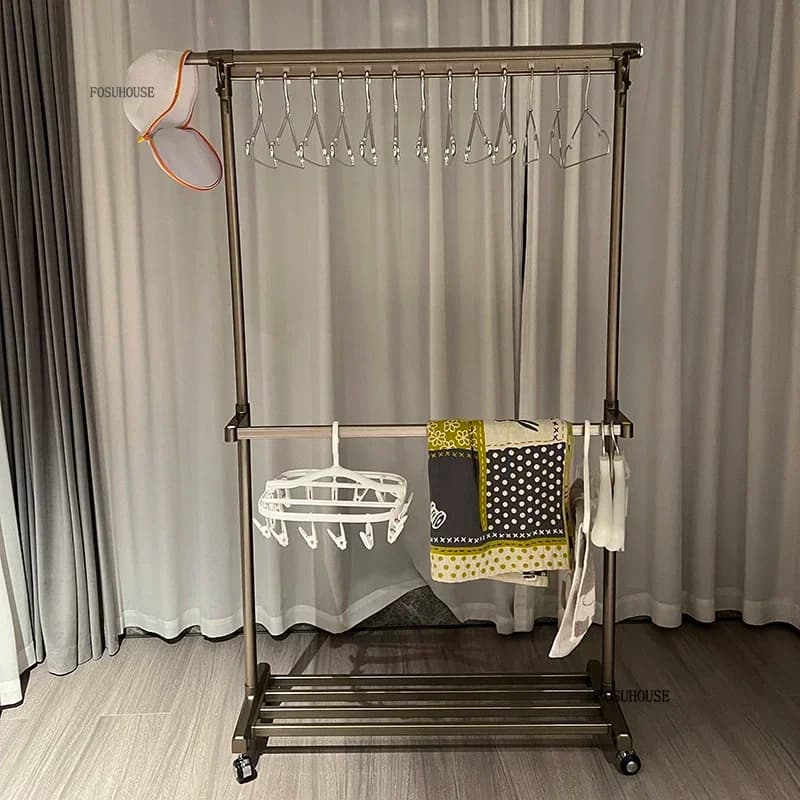 #Bedroom Storage Clothe Hangers Telescopic Clothes Racks Mobile Single-pole Clothes Home Hanger Balcony Clothe Drying Rack C D