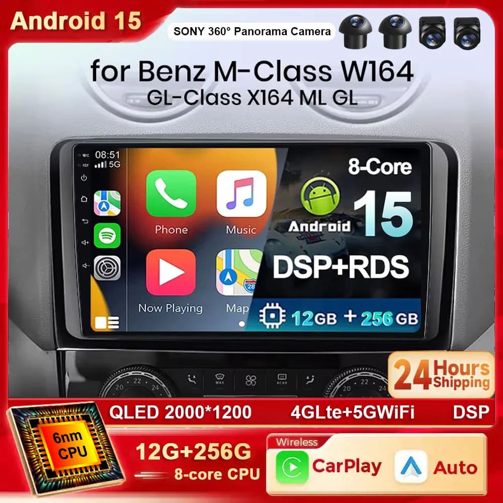 Android 15 autoradio Per Mercedes Benz GL ML W164 GL320 ML350 ML500 X164 GL35 GL45 GL450 2005 - 2012 auto schermo audio Carplay