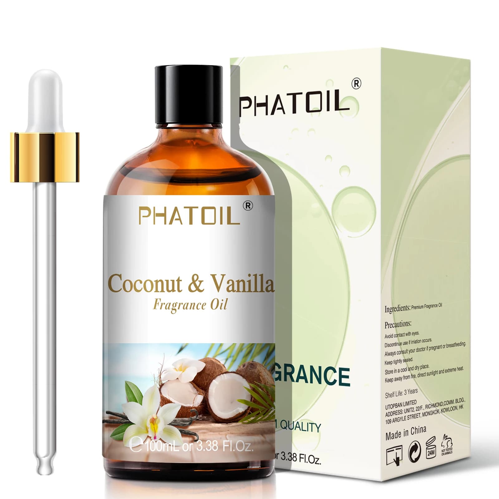 PHATOIL 100ml Coconut and Vanilla Perfume Oil Aromatherapy Premium Fragrant Oils for Candle Production DIY Flavor
