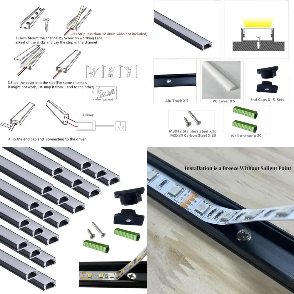 Pack of 20 U Channel Diffusers for Black Opaque LED Strips with Opaca Cover for Lighting
