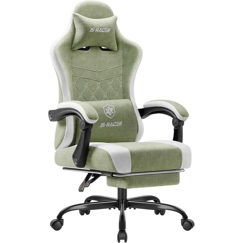 Sedia da Gaming Ergonomica con Schienale Alto, Massaggio, Reclinabile e Supporto Lombare Regolabile in Tessuto Traspirante per Adulti (Verde)