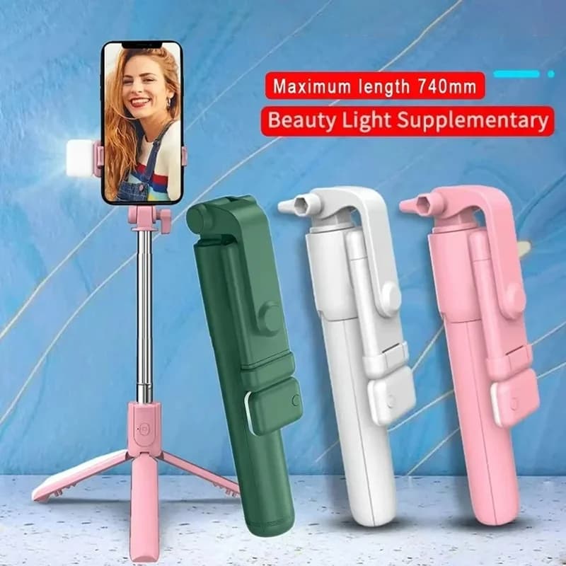 Treppiede portatile pieghevole per selfie con telecomando Bluetooth staccabile con luce LED per selfie per supporto video live per telefono