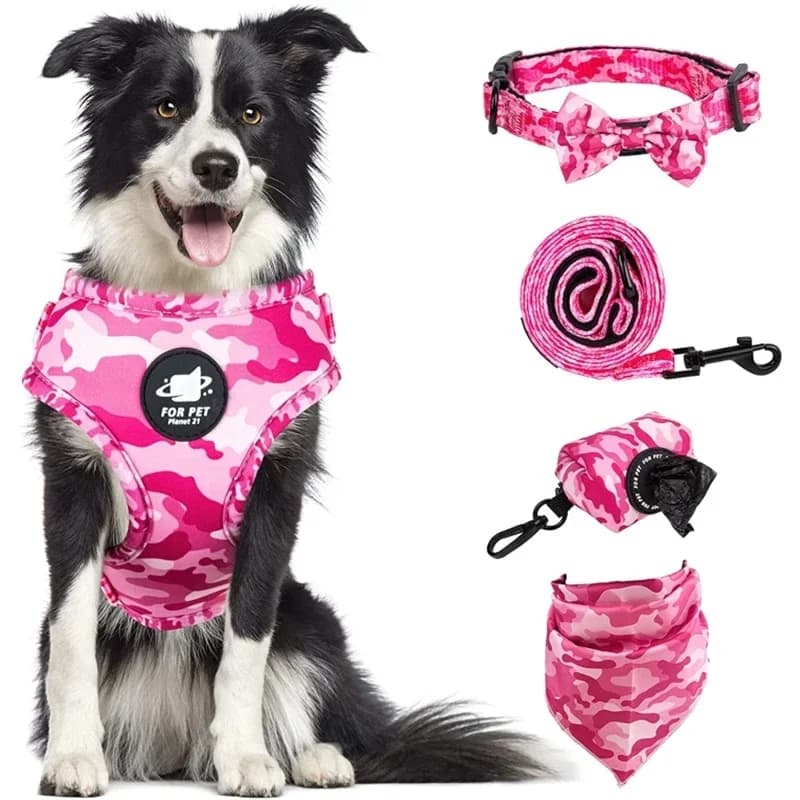 Il completo di imbracatura per cani include gilet, collare, guinzaglio, fazzoletto, sciarpa, borsa per cacca, accessori per set di forniture per cani e gatti
