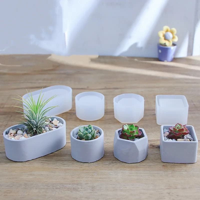 Vaso di fiori succulente Stampo in silicone Scatola di immagazzinaggio di gioielli ovale fai-da-te Stampo in resina epossidica di gesso Decorazione della casa d'arte artigianale