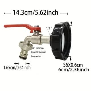 1 Ibc Pallet Water Tank Faucet Adapter S60X6 Threaded Garden Hose Quick Connect Outlet 3/4" and 16mm Alloy Faucet, Durable Metal and Plastic Connector, Suitable for 264.17Gal Ibc Rainwater Barrel Outdoor Garden Lawn Irrigation