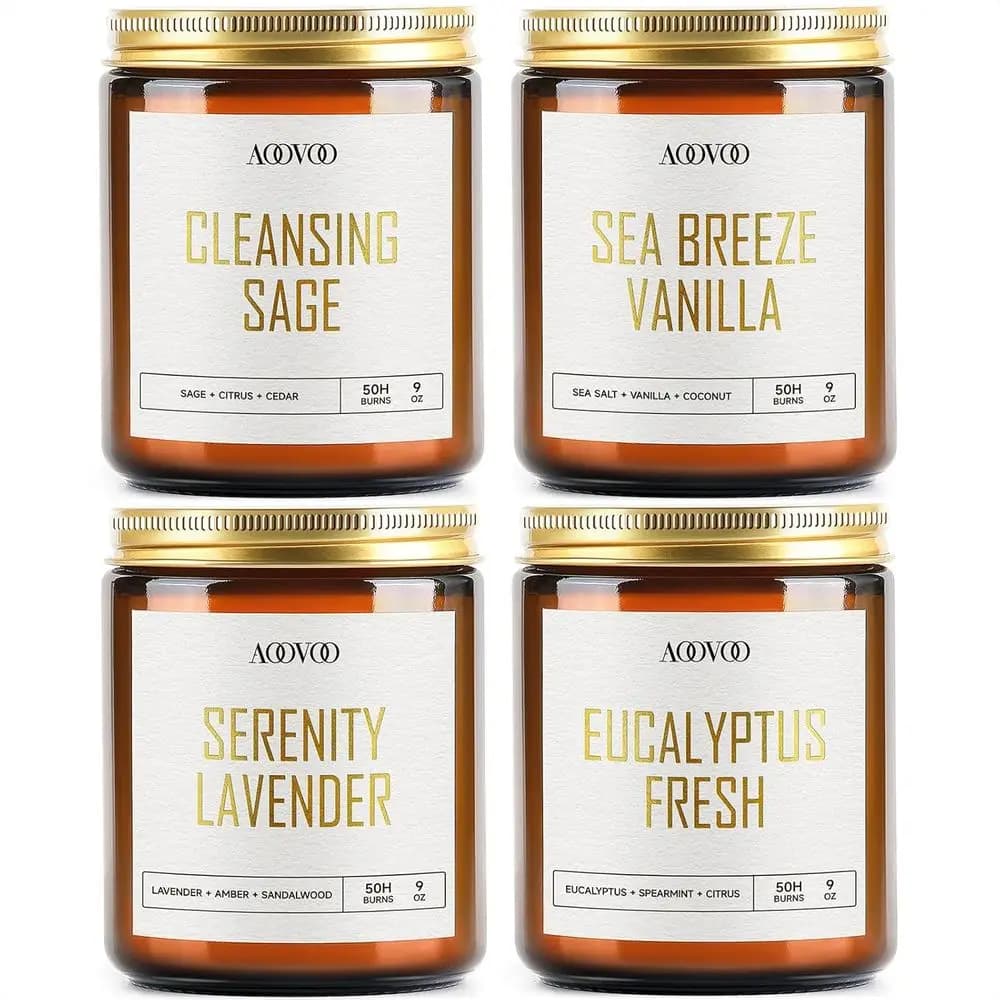 Set di 4 Candele Profumate in Cera di Soia, 36 oz, Lavanda, Vaniglia, Eucalipto, Salvia
