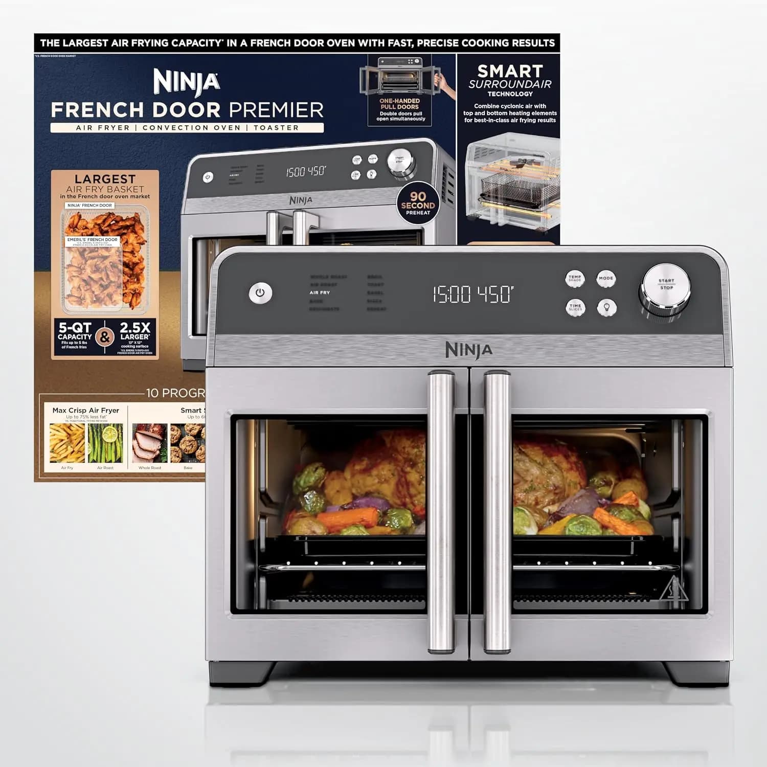 French Door Premier Air fry Oven 10-in-1 functions 20.3-qt capacity 5-qt Air Fry Basket, Sheet Pan, Wire Rack, Broil Rac