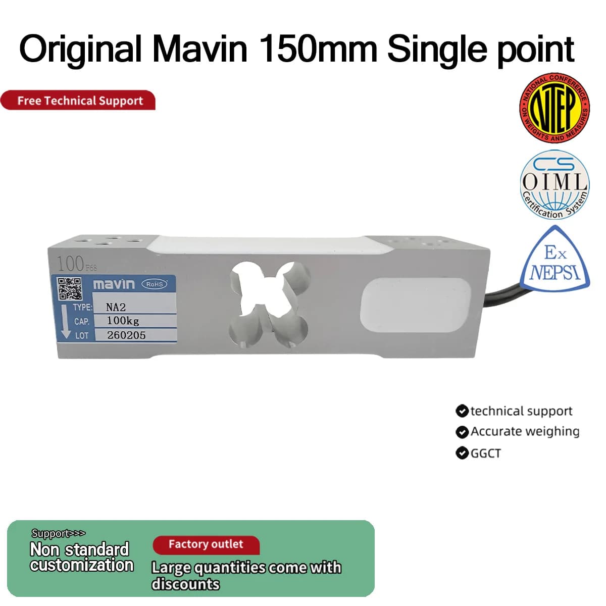Mavin NA Series Load Cell Weight Sensor 150mm Length Parallel Beam Sensor for Digital Platform Scale Electronic Balance