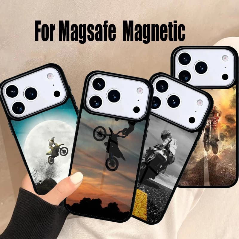 Custodia Morbida per Telefono Moto Cross Sportiva per iPhone 17 Air 16e 15 14 13 12 11 Pro Max Plus Cover Magnetica Wireless Magsafe