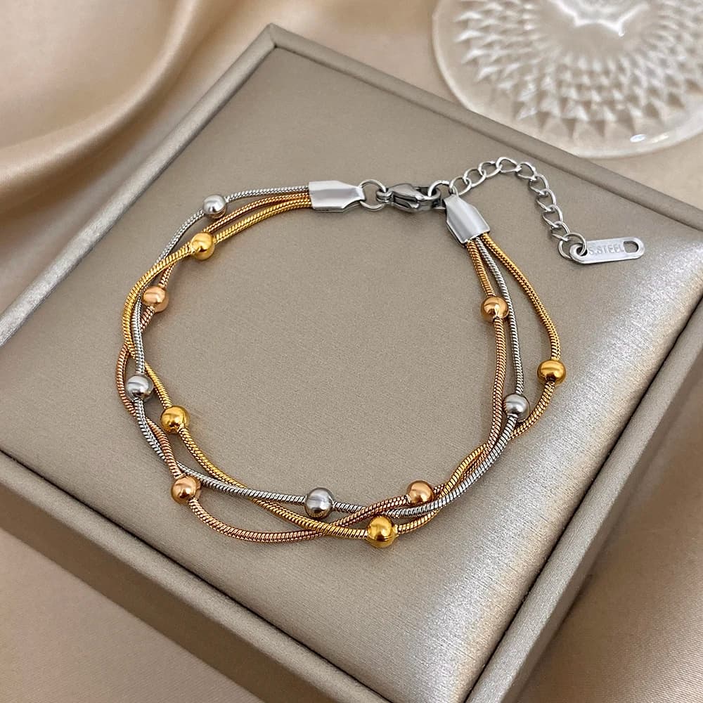 Braccialetti a strati in acciaio inossidabile per donna uomo Punk perline robuste catena in osso di serpente catena da polso accessori per gioielli da festa