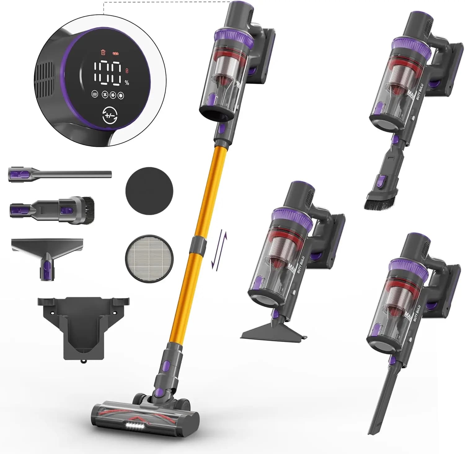 Aspirapolvere Senza Fili, Portatile Ricaricabile Leggero 4-in-1 per Casa e Pavimenti in Legno