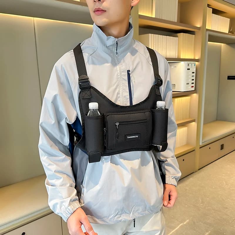 Outdoor Sports Vest Backpack With Water Bottle Pocket Riding Chest Bag Hip-hop Streetwear Chest Rig Bag Multiple Pockets Storage