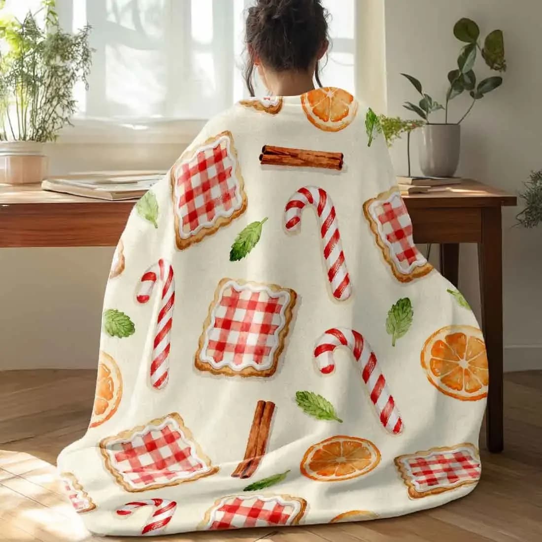 Coperte natalizie con biscotti a quadretti, calde e morbide, in peluche, per l'inverno, ufficio, camera da letto, divano, regali da viaggio, decorazioni per la casa